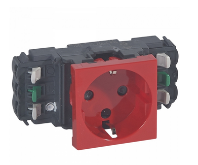 Розетка DLP немецкий стандарт 2К+З блок. без зажимов Legrand  Mosaic  Красная